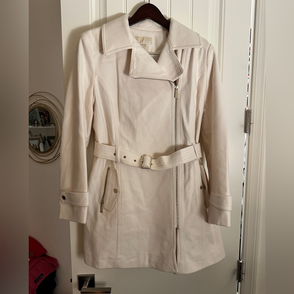 Michael Kors Off-White Women’s Wool Blend Belted Trench Coat